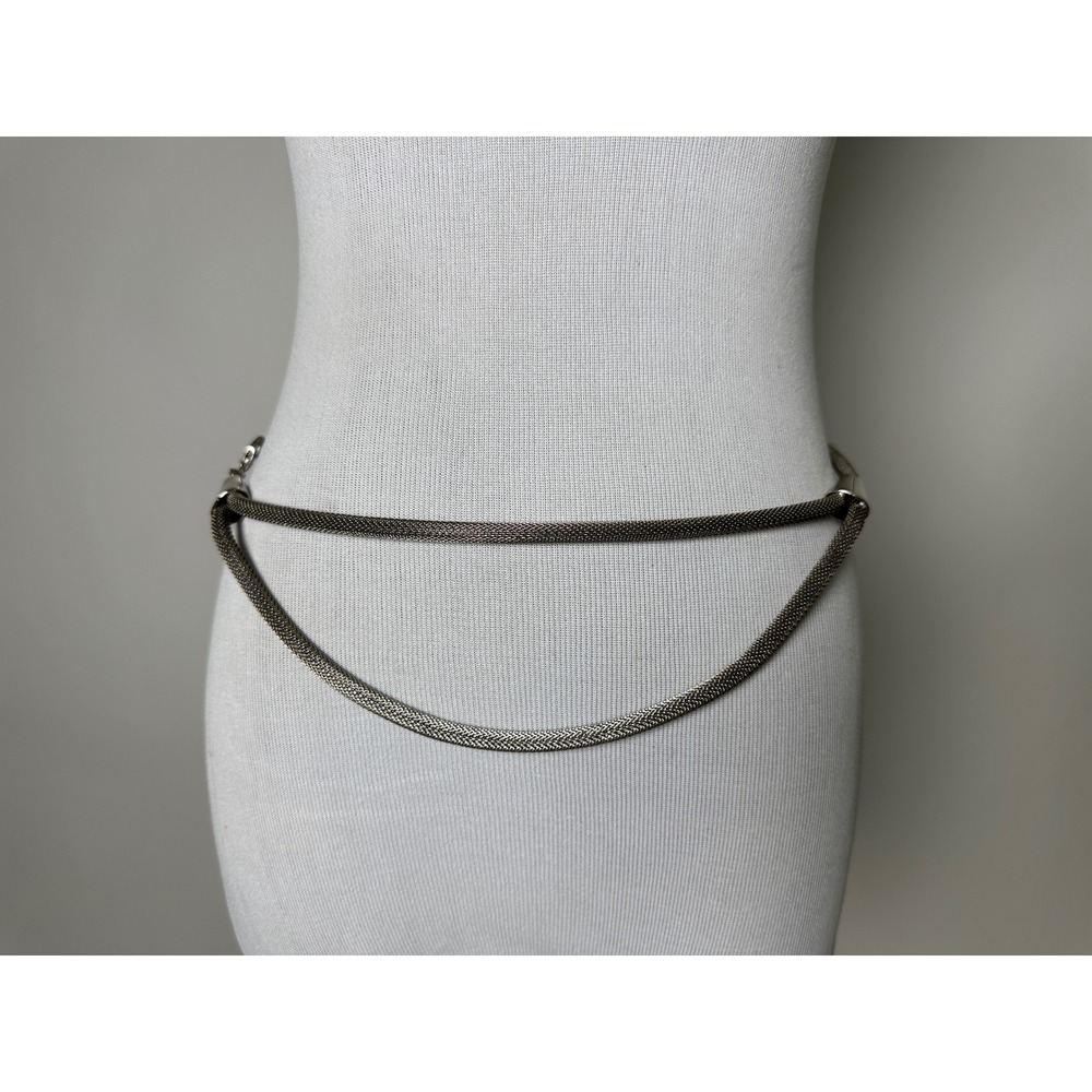 Vintage 80s‎ Gunmetal Mesh Belt Necklace Double Strand Metallic Gray 1980s